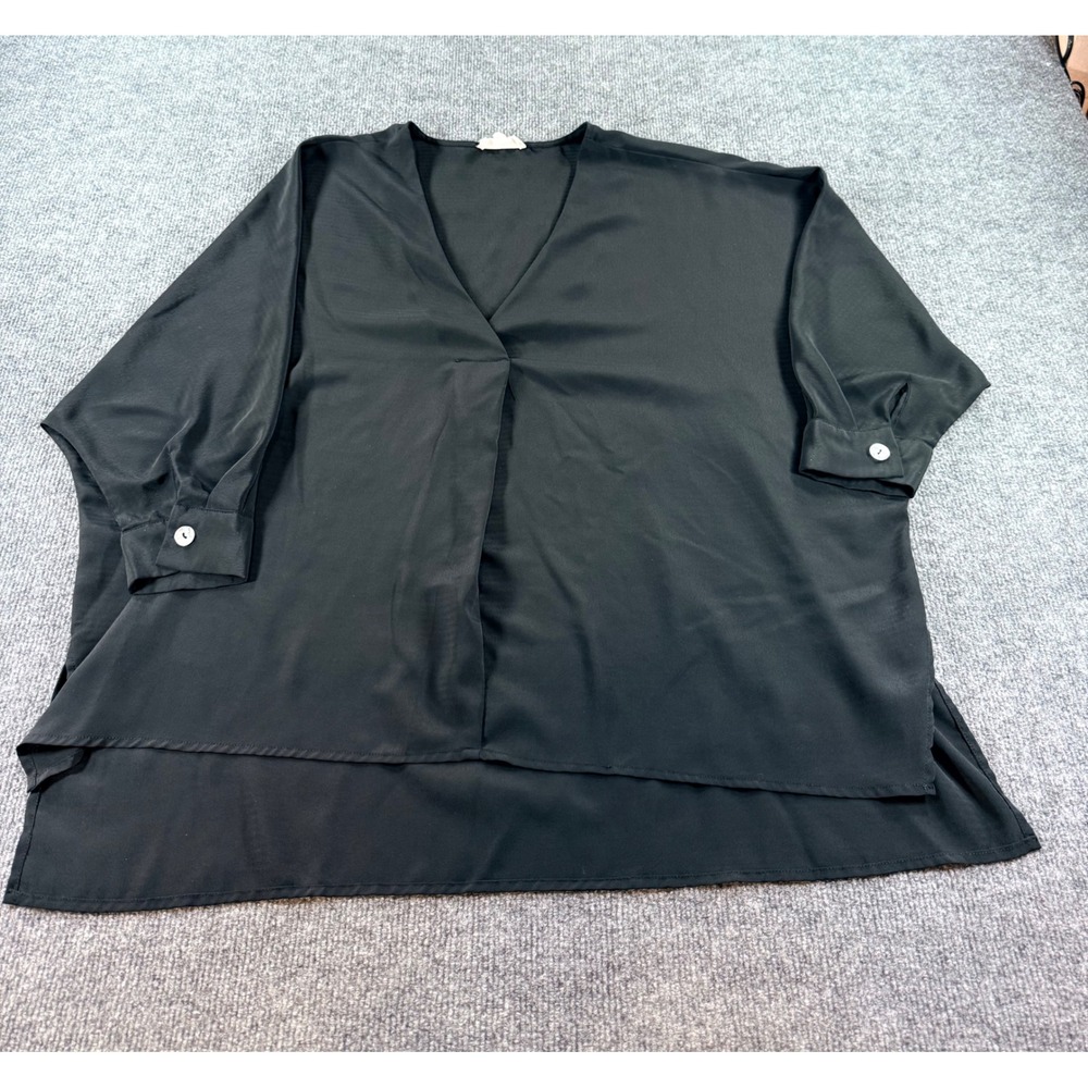 Ee:some Black V-Neck Draped High-Low Blouse Size Small